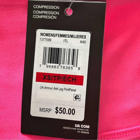 UNDER ARMOUR Compression High Rise Ankle Pink Legging--XS - Picture 12 of 15